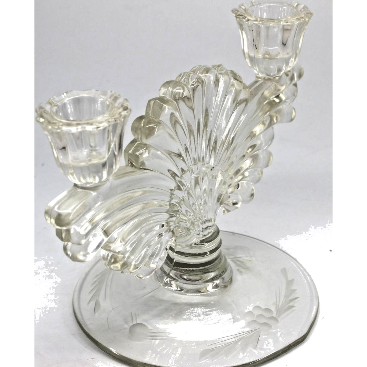 Vintage Art Deco Glass Double Two Candle Holder Elegant Centerpiece 1930s-5.75"