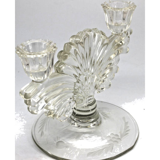 Vintage Art Deco Glass Double Two Candle Holder Elegant Centerpiece 1930s-5.75"