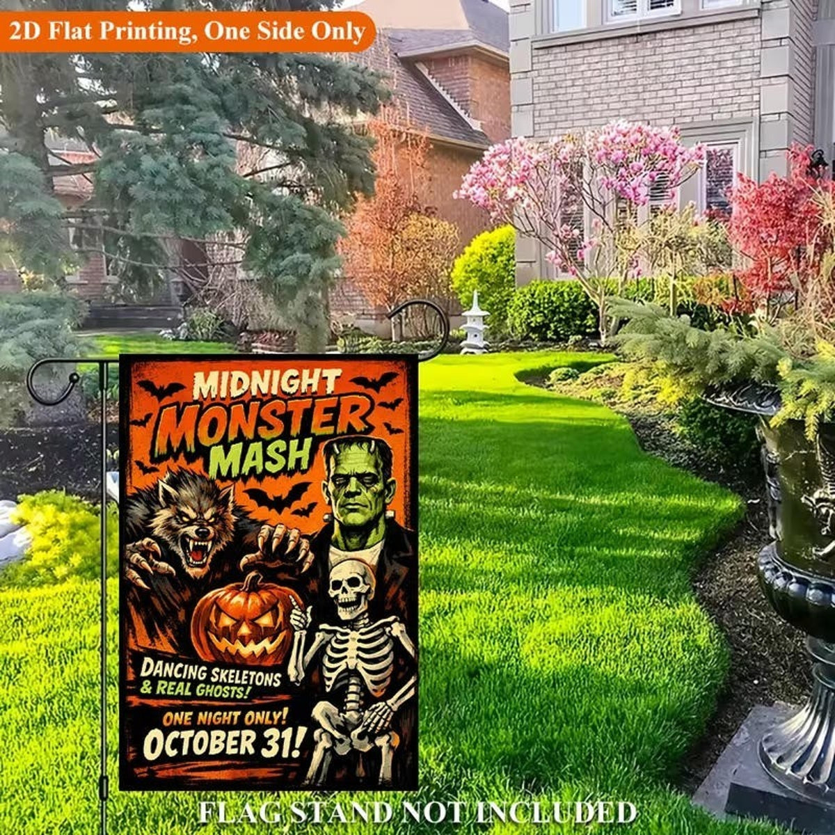 Halloween Monster Mash Party Poster 12x18 Flag • Frankenstein Werewolf Skeleton