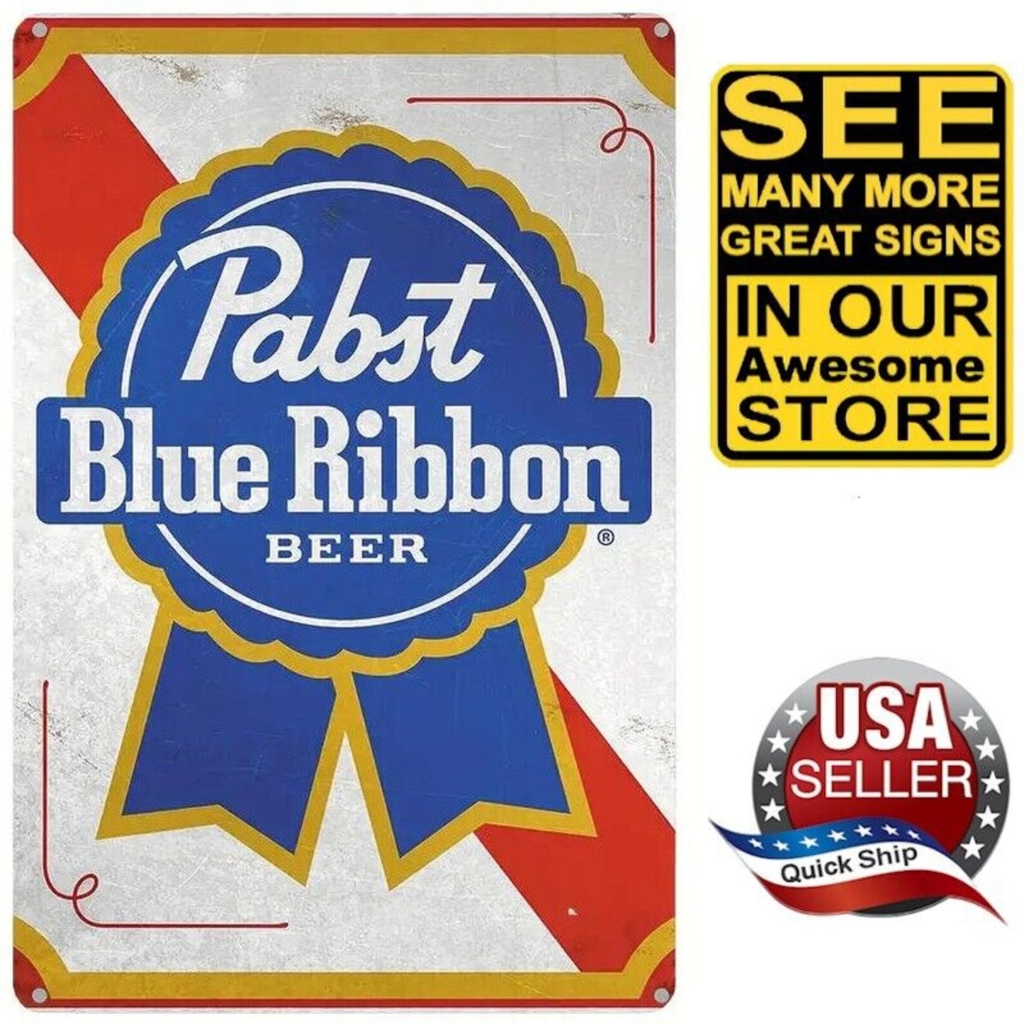 Metal Tin Sign • Pabst Blue Ribbon Beer • Desperate Enterprises PBR • Breweriana