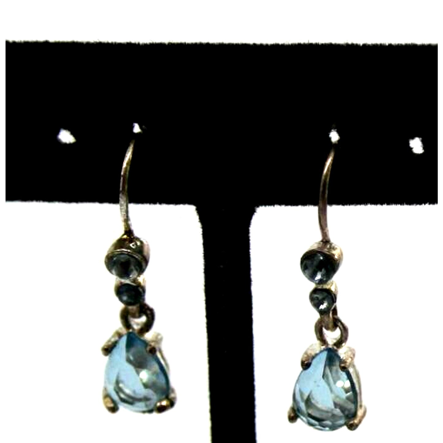Light Aqua Blue Crystal Rhinestone Earrings • Silvertone • 3/4" Long • Hook