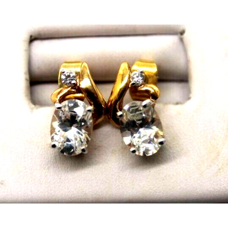Elegant Sparkling Crystal Earrings in Goldtone • Oval • Prong Set • Pierced
