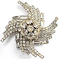 Huge Vtg 3" Tiered Clear Rhinestone Swirl Cluster Baguette Round Swirl Brooch