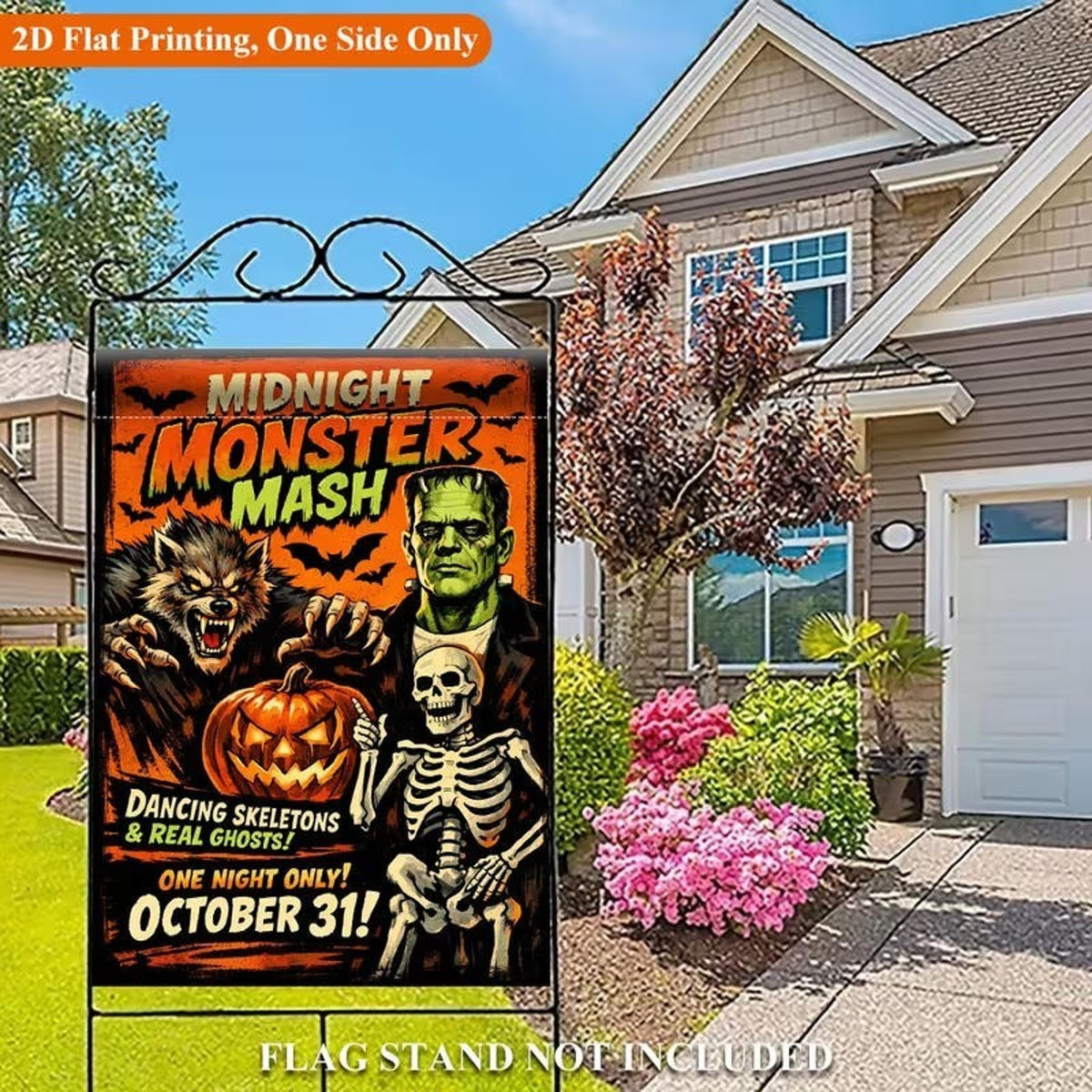Halloween Monster Mash Party Poster 12x18 Flag • Frankenstein Werewolf Skeleton