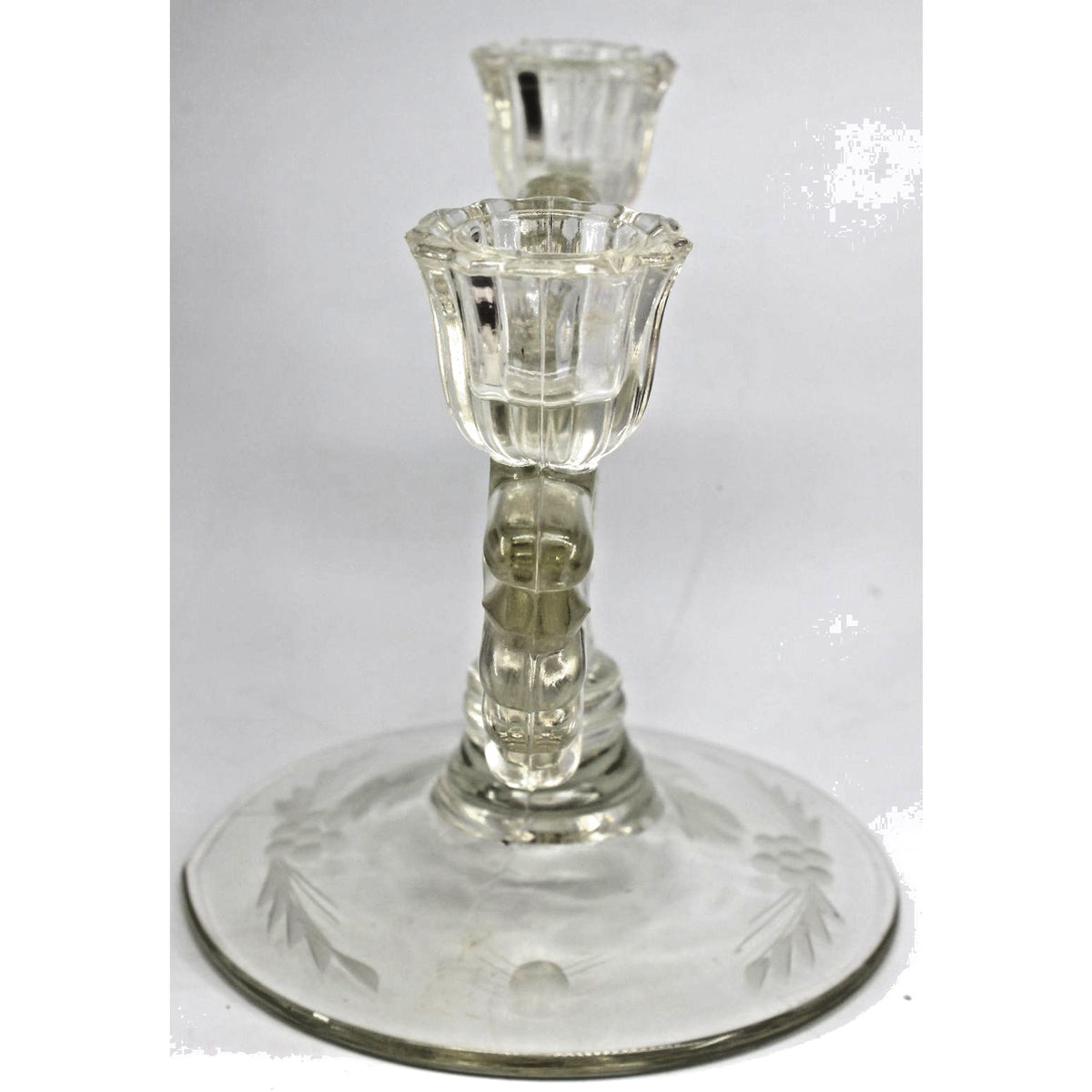 Vintage Art Deco Glass Double Two Candle Holder Elegant Centerpiece 1930s-5.75"