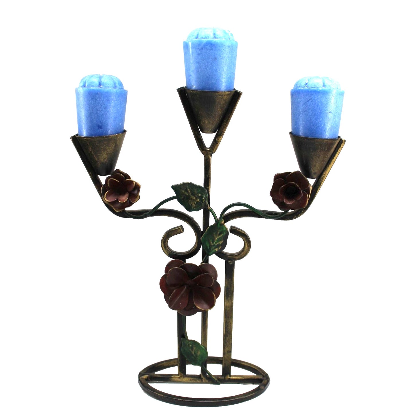 Vintage 3 Arm Candelabra Holder Flowers Leaves Candles Included 11"X8.5"