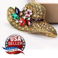 Hat Brooch Sparkling  Marquis Cut Rhinestones •Blue Red Pink Green Yellow Purple
