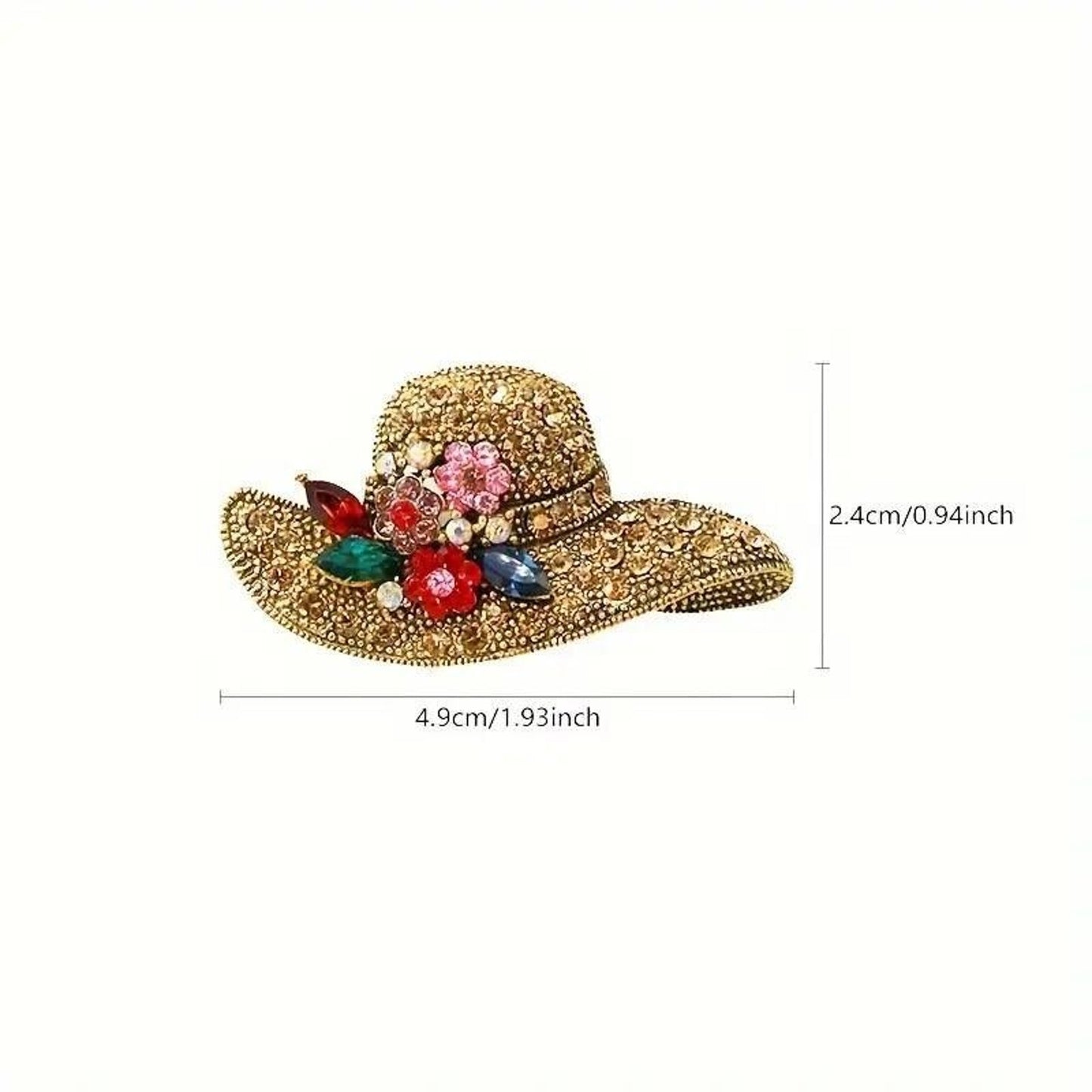 Hat Brooch Sparkling  Marquis Cut Rhinestones •Blue Red Pink Green Yellow Purple