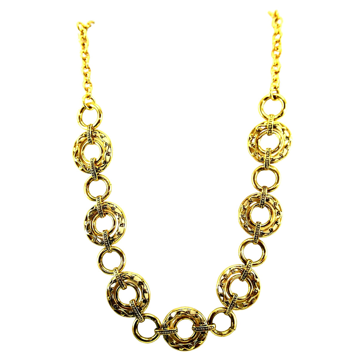Scrolled & Plain Circles Link Chain Goldtone Classic Necklace 18"