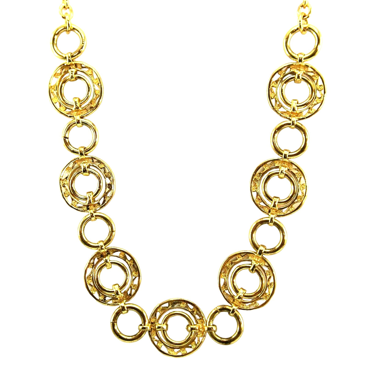Scrolled & Plain Circles Link Chain Goldtone Classic Necklace 18"