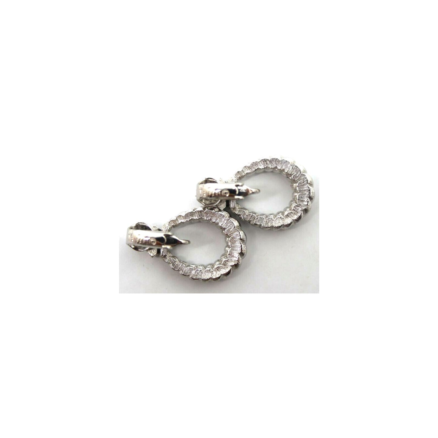 Mid Century Trifari Silver Tone Hoop Earrings • Twisted Rope • Dangle • 1" Drop