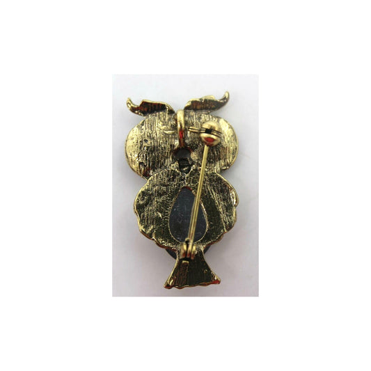 Big Center Rhinestone Owl Brooch Pin Pendant• Gold Tone • 1-3/4"