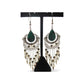Freshwater Pearl Malachite Dangle Earrings Aqua White Etched Silvertone 3-1/2"